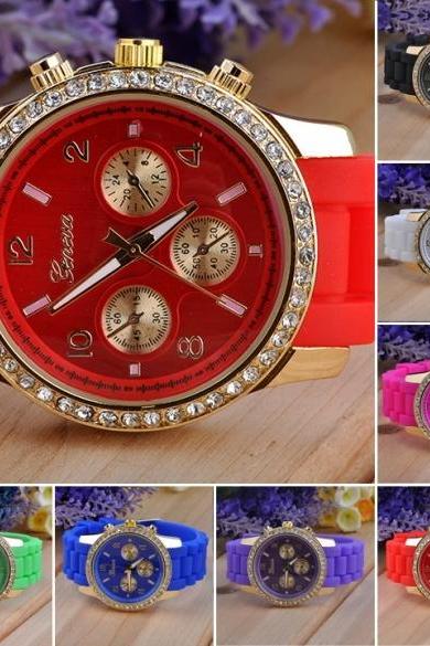 Diamante Wristwatches Ladies Silicone Jelly Watch Quartz