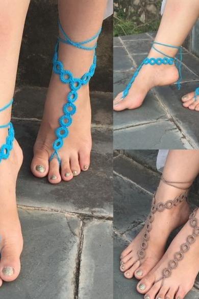 New Fashion Women's Round Crochet Barefoot Sandals Beach Knit Anklet 1 Pair