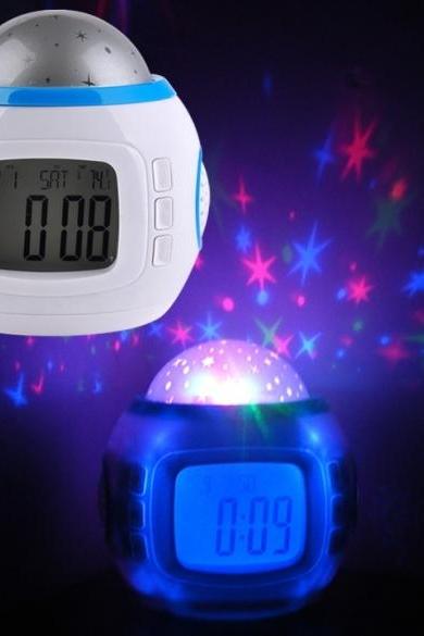 New Music Alarm Clock With Calendar Thermometer Star Sky Projection Thermometer