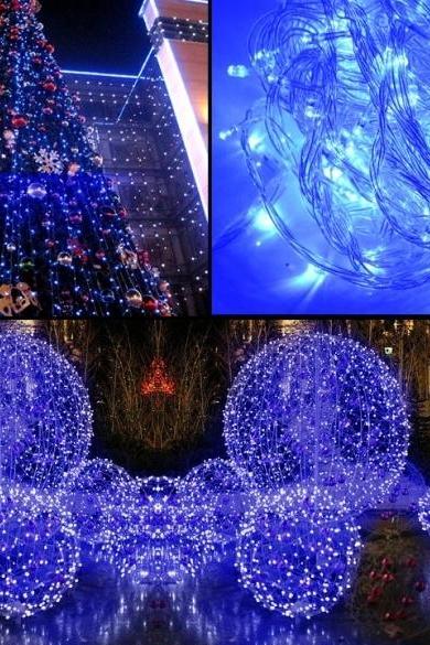 10m 100 Led Blue Lights Decorative Christmas Party Festival Twinkle String Lamp Bulb With Tail Plug 220v Eu