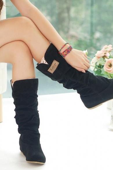 Women Fashion Autumn Winter Boots Lace Cuff Increased Internal Shoes