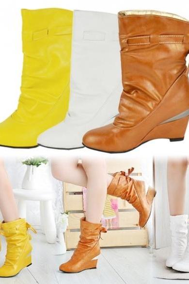 Women's Girls Winter Boots Round Toe Shoes Wedge Boots 3 Colors