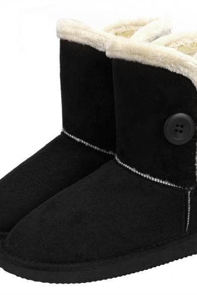 Women Winter Fashion Faux Fur Suede Eva Solid Button Closure Warm Short Snow Boots
