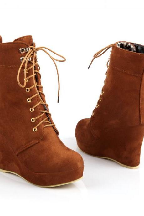Fashion Lace-Up Comfortable Wedges Ankle Boots