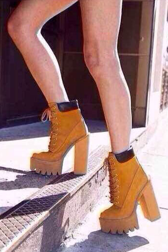 Cool Round Head Block Color Chunky High-heeled Boots