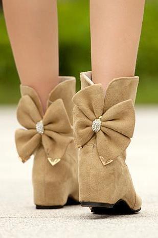 Sweet Big Bowknot Increased Women's Short Boots