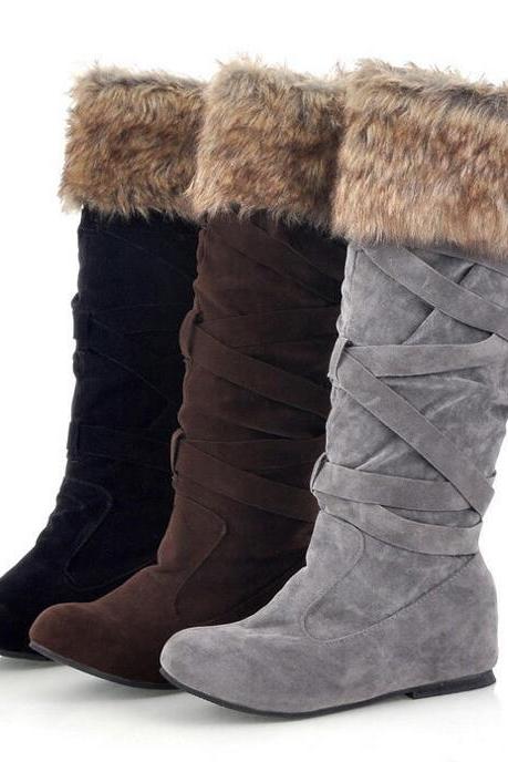 Fashion Increased Fur Cross Strap High Snow Boots