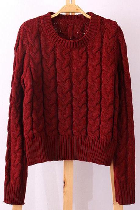 Scoop Solid Cable Ribbed Knit Short Sweater