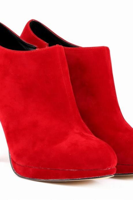 Suede High-end Round Head Zipper Ankle Boots