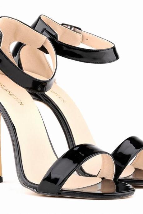 Patent Leather Open-toe Ankle Straps High Heel Stilettos