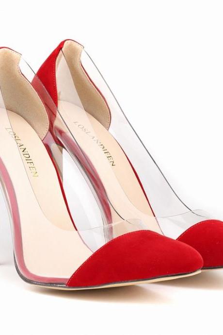 Pointed Toe Suede Transparent High Heel Pumps, Party Heels