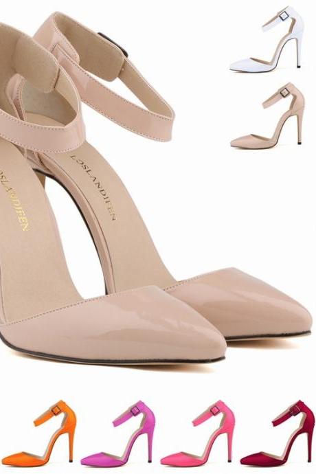 Pointed-Toe Stiletto Heels with Adjustable Buckle Ankle Strap