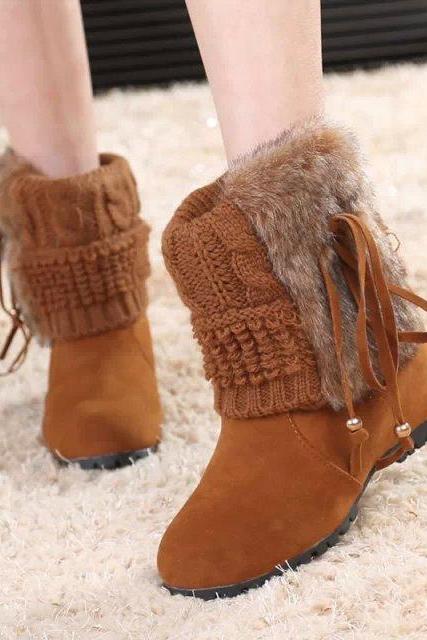 Cute Wool Tube Increased Heel Short Boots