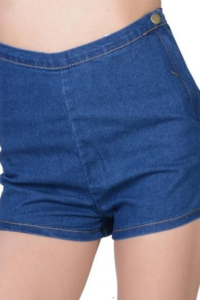 Women Girl Slim High Waist Jeans Denim Tap Short Pants Tight A Side Button Hotsale