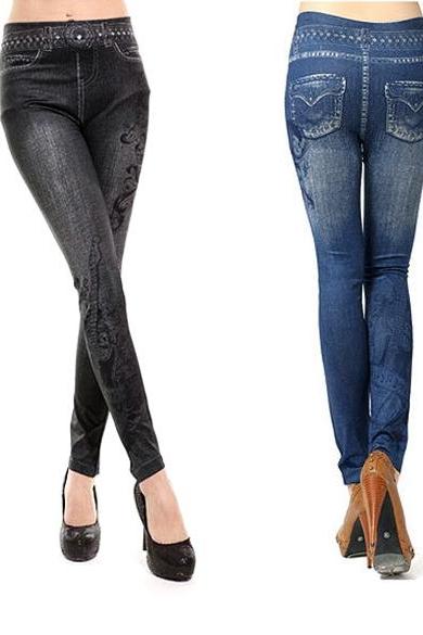 Women's Musical Note Pattern Ladies Casual Tights Stretch Skinny Pants Jean Legging