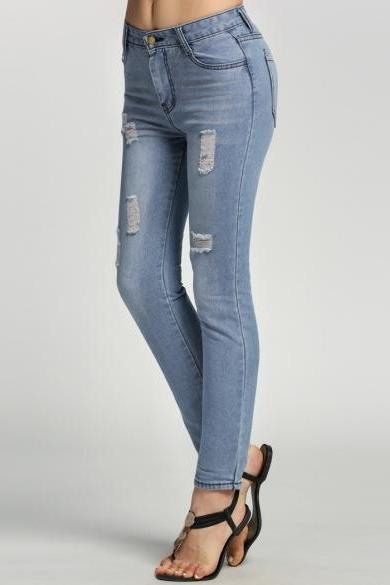 Distressed Light-washed High Waisted Skinny Jeans