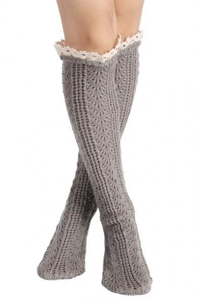 Avidlove Button Boot Socks With Lace Trim Long Wool Knitted Socks Leg Warmer