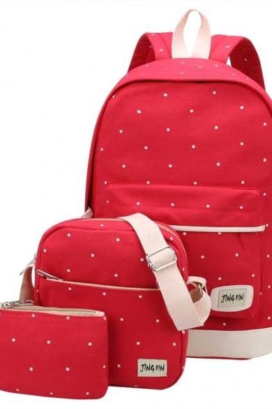 Fashion Backpack Girl Shoulder Bag Rucksack Canvas 3 Bags In 1 Set