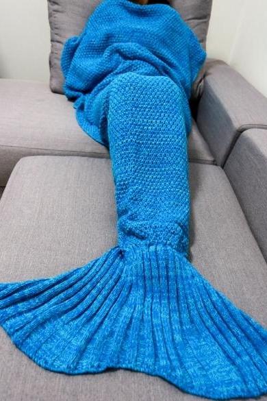 Adult Handmade Knitted Crochet Mermaid Tail Shape Blanket Solid Sleeping Sofa Blanket