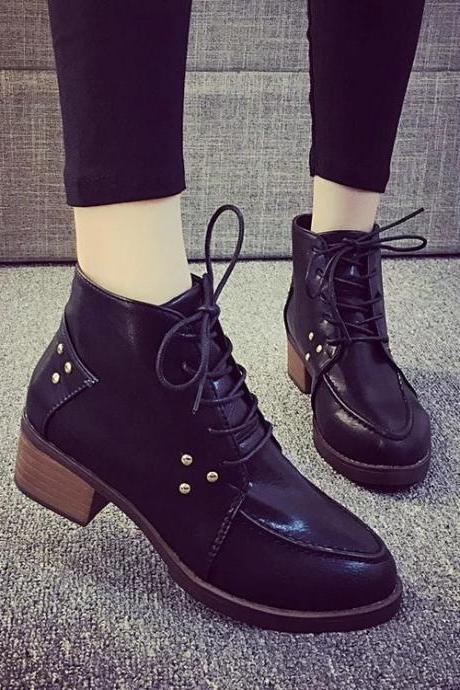 Studded Pointed Tie Lace-Up Oxford Shoes