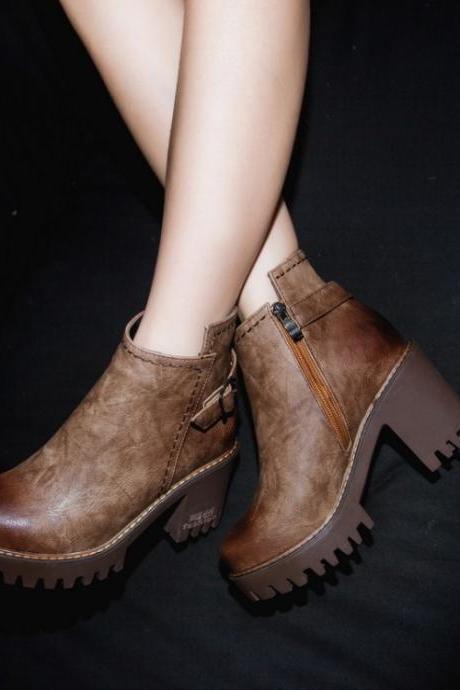 Fall Fashion Chunky Heel Brush Color Ankle Boots
