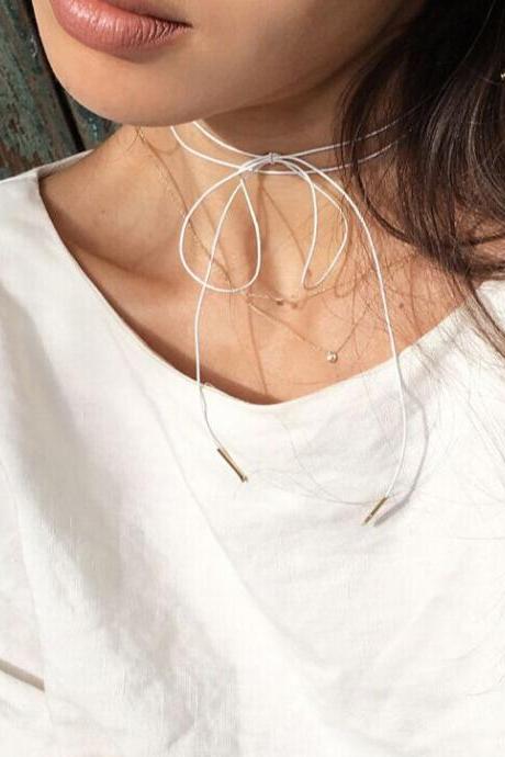 Minimalist Wax String Bowknot Lady's Necklace