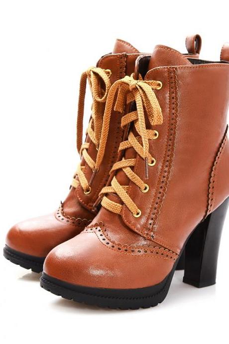 High Heeled Lace Up Non-slip Martin Boots