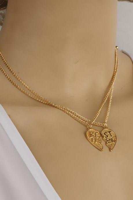 Gold Heart Shaped Best Friend Statement Necklace