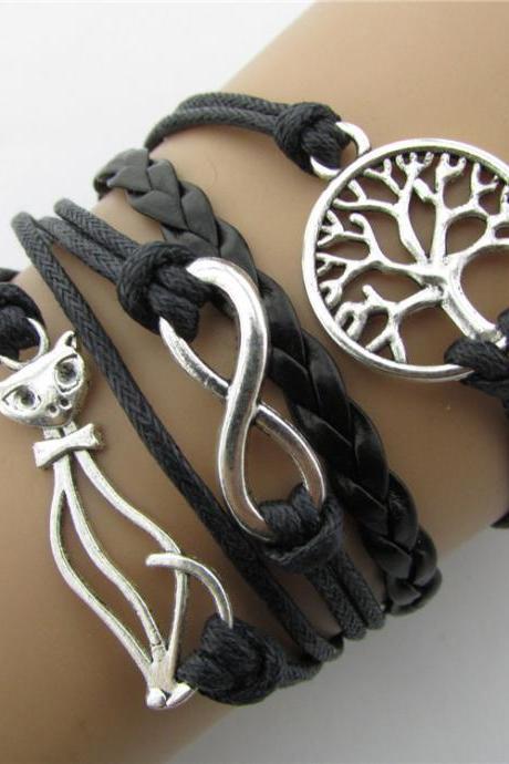 Beautiful Cat Trees Leather Cord Bracelet