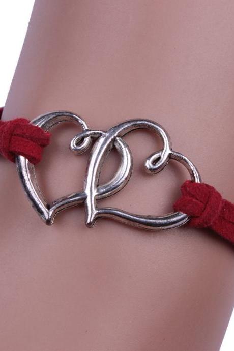 Double Heart Velvet Rope Woven Bracelet