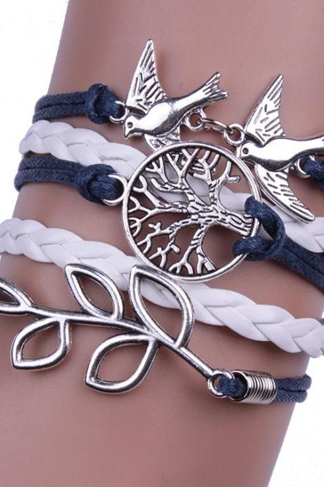 Dove Life Tree Rope Woven Bracelet