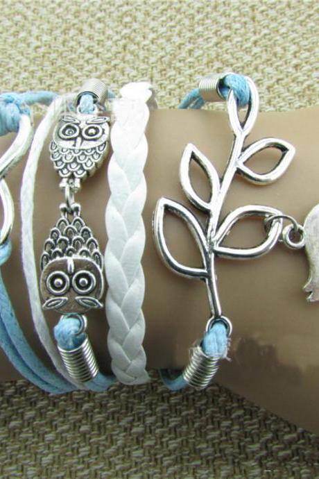 Romance Olive Branch Bird Owls Bracelet