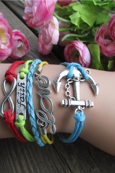 Colorful Anchor LOVE 8 Romantic Hand-Made Cord Bracelet