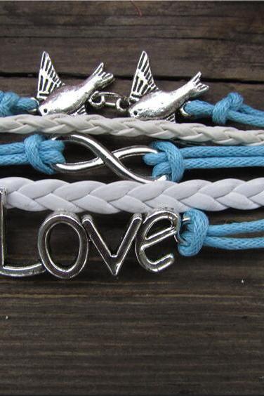 Classic Love Dove Eight Hand-made Leather Cord Bracelet