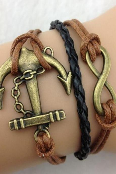 Vintage Anchor Hand Knitting Leather Christmas Bracelet