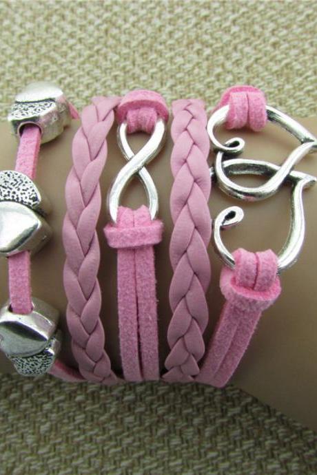 Sweet Pink Heart Wax String Bracelet