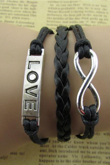Simple Fashion LOVE Black Wax String Bracelet