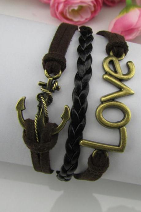 Fashion Love Anchor Multilayer Woven Bracelet