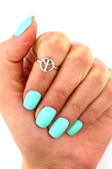 Simple LOVE Peace Symbol Open Foot Ring