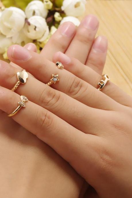 Crystal Stars Bowknot Key Hearts Suit Ring