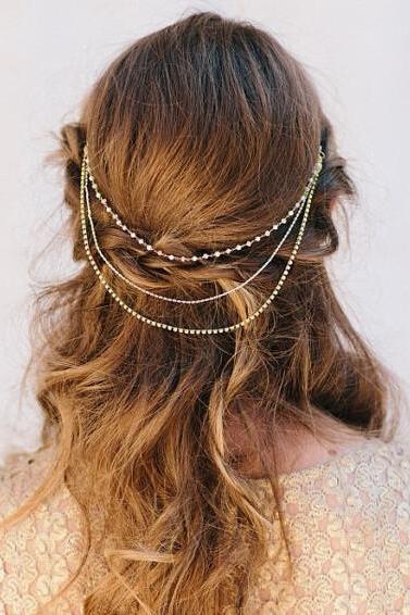Luxury Bride Crystal Pearl Beads Tassel Chain Multilayer Manual Hair Clips