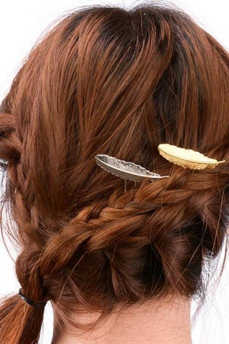 Manual Copper Feather Hair Clips