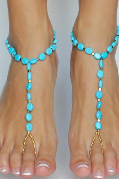 Blue Tophus Beads Single Anklet