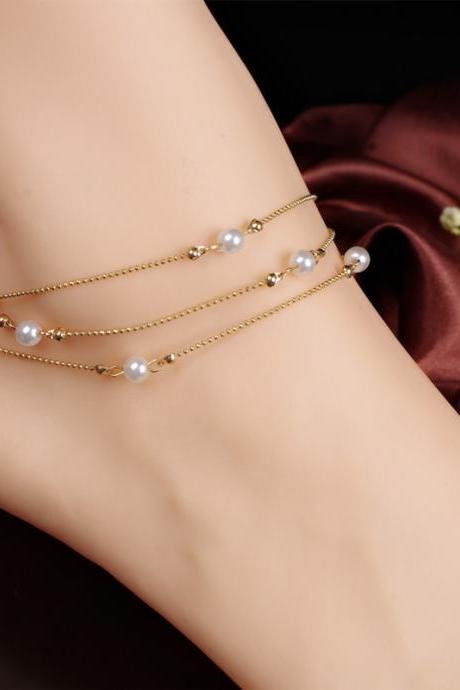 Pearl Copper Beads Single Anklet