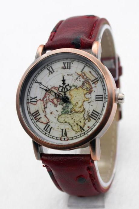 Hot Style Fake Ostrich Strap Map Watch