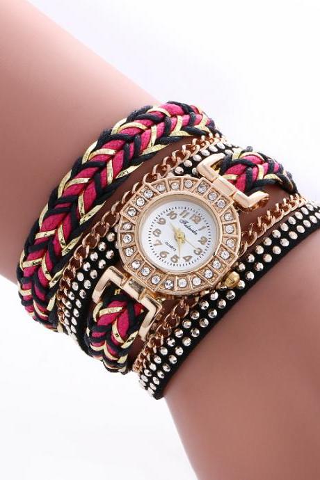 Bohemian Style Woven Strap Crystal Watch