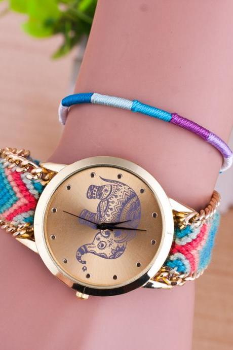 Hand-woven Elephant Rope Bracelet Watch