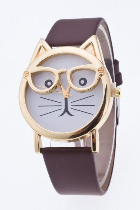 Creativity Cartoon Cat With Glasses Watch