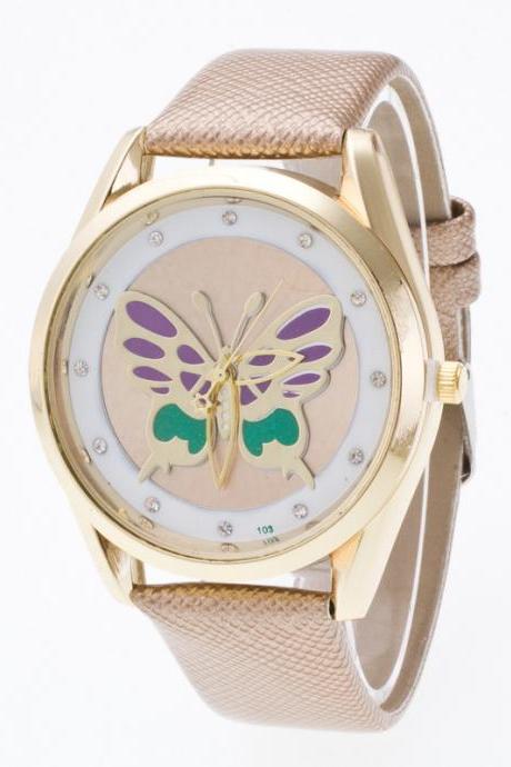 3d Butterfly Crystal Pu Watch