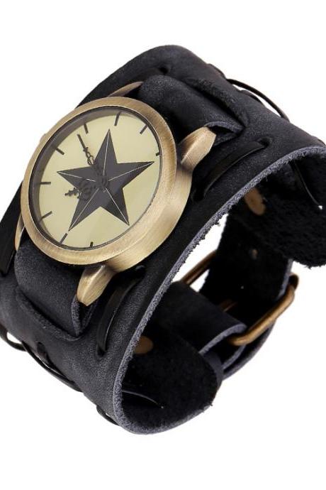Punk Style Star Dial Leather Woven Watch